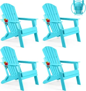 FUNBERRY Folding Adirondack Chair Set of 4, All Weather HDPE Fire Pit Chairs with Cup Holder for Outdoor