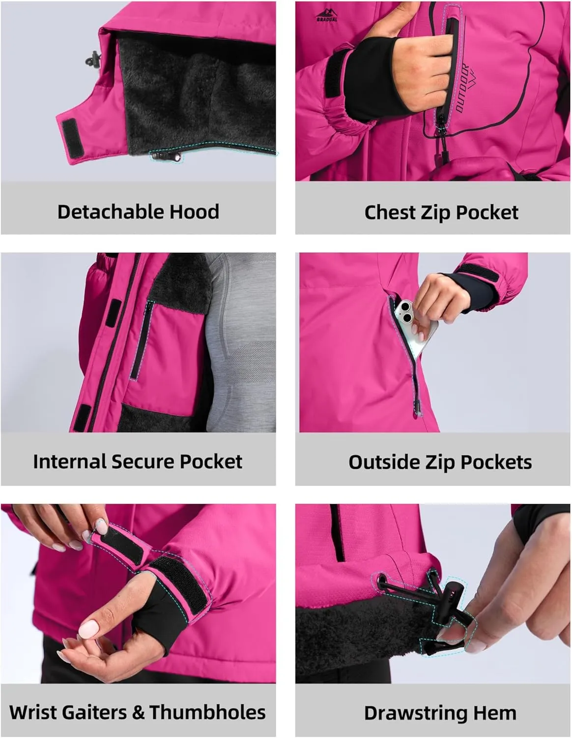 G Gradual Women's Ski Jackets Waterproof Insulated Fleece Lined Heavyweight Winter Jacket Hood Mountain Snowboarding Coat