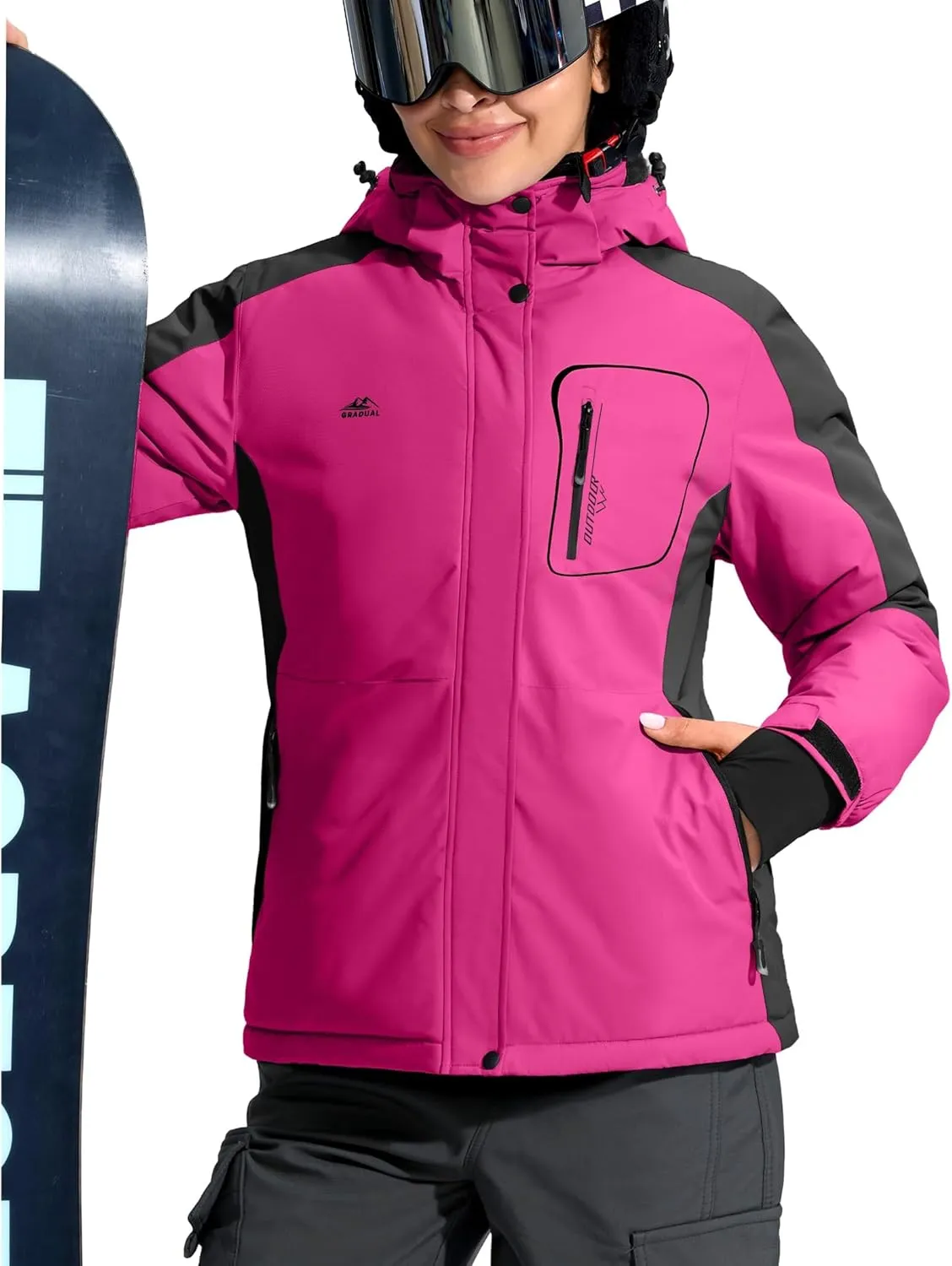 G Gradual Women's Ski Jackets Waterproof Insulated Fleece Lined Heavyweight Winter Jacket Hood Mountain Snowboarding Coat