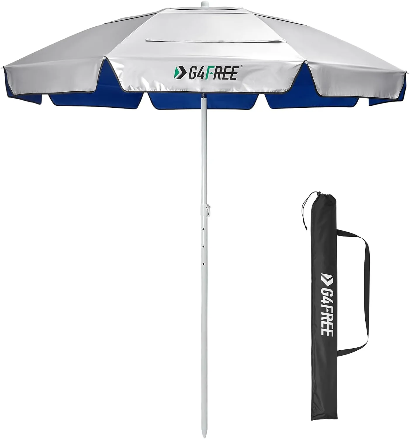 G4Free UPF 50  UV Protection Beach Umbrella with Sand Anchor, Portable Sun Shade 6.5 Foot Heavy Duty Patio Umbrella Tilt Mechanism & Carry Bag(Blue)