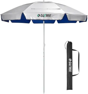 G4Free UPF 50  UV Protection Beach Umbrella with Sand Anchor, Portable Sun Shade 6.5 Foot Heavy Duty Patio Umbrella Tilt Mechanism & Carry Bag(Blue)