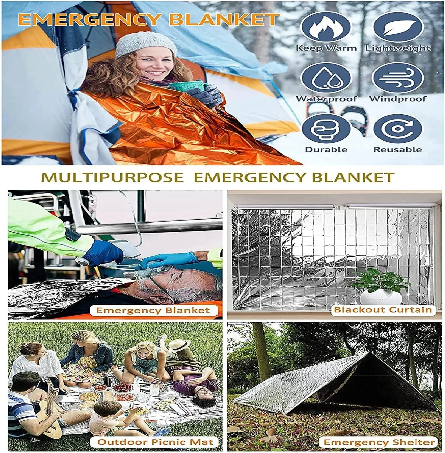 GALAXYLENSE Emergency Mylar Thermal Blanket for Survival First Aid Kits Army Outdoors Hiking Camping Bug Out Trauma Desert All Weather Condition Protection (20 Packs Silver)