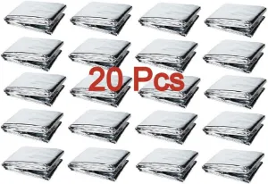 GALAXYLENSE Emergency Mylar Thermal Blanket for Survival First Aid Kits Army Outdoors Hiking Camping Bug Out Trauma Desert All Weather Condition Protection (20 Packs Silver)