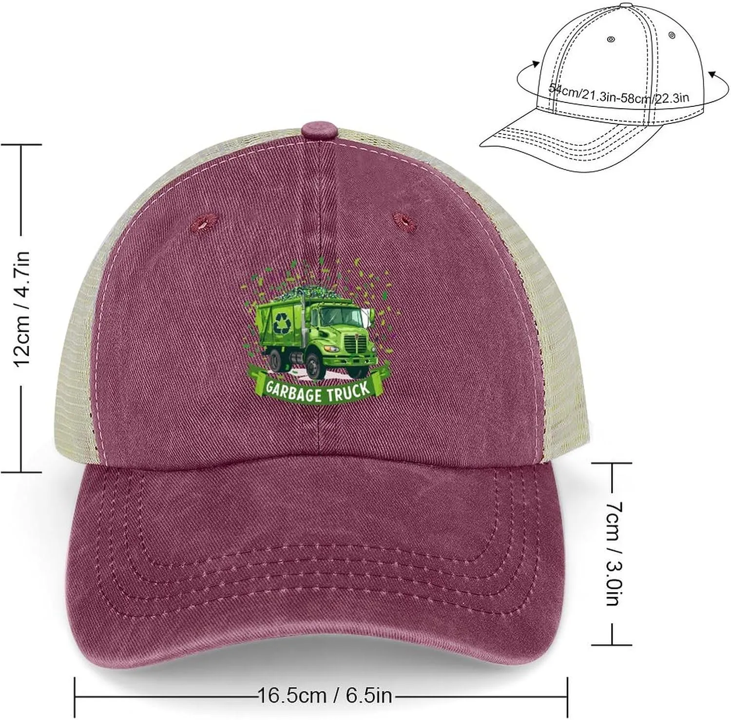 Garbage Truck Baseball Cap for Men Women Adjustable Mesh Back Cap Trucker Hat Dad Hat