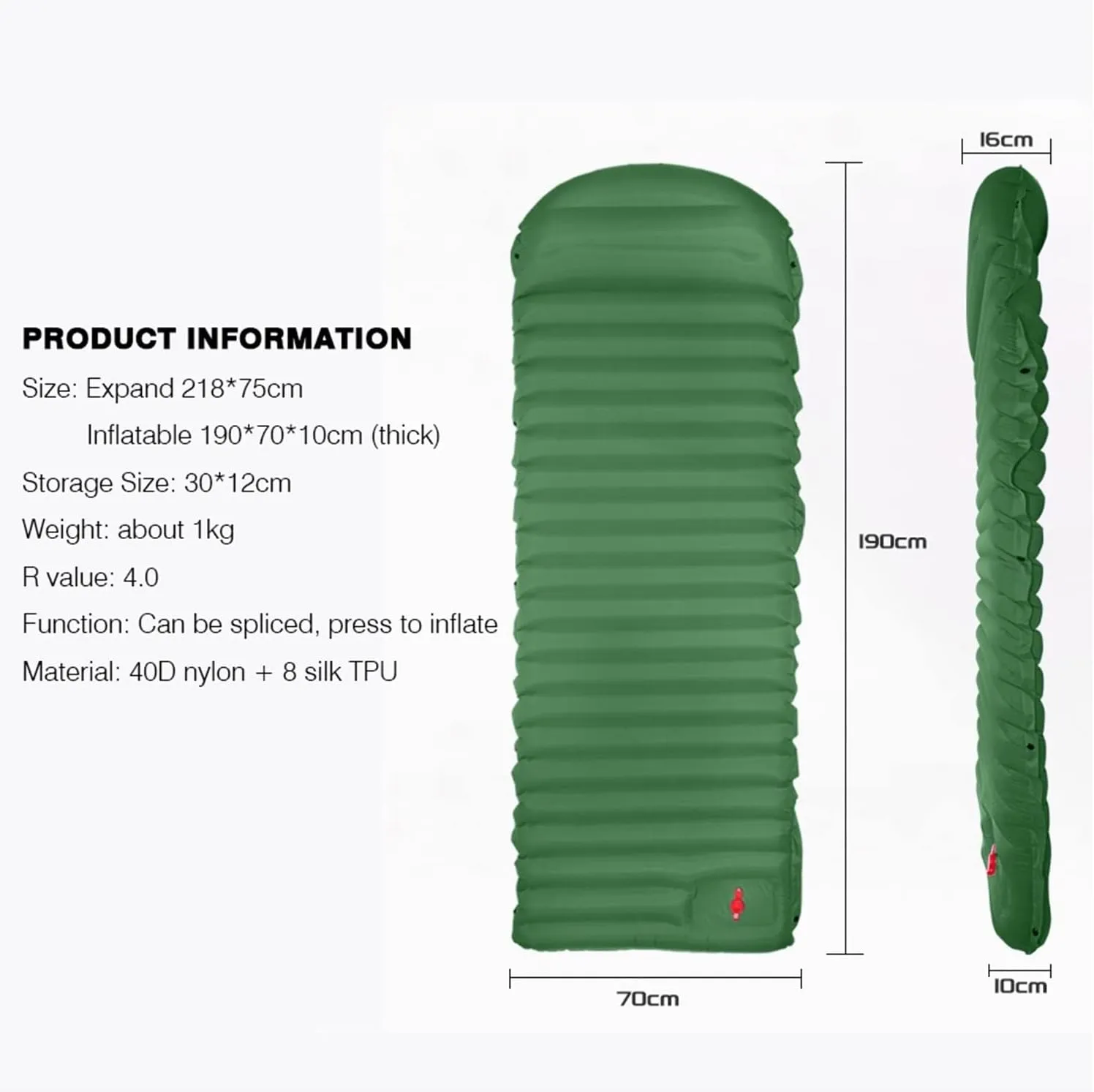 GaRcan TPU Automatic Inflatable Air Cushion R Value 4.0 Hiking Camping Sleeping Mat Thickened 10cm Ultra Light Tent Air Cushion (Orange01)