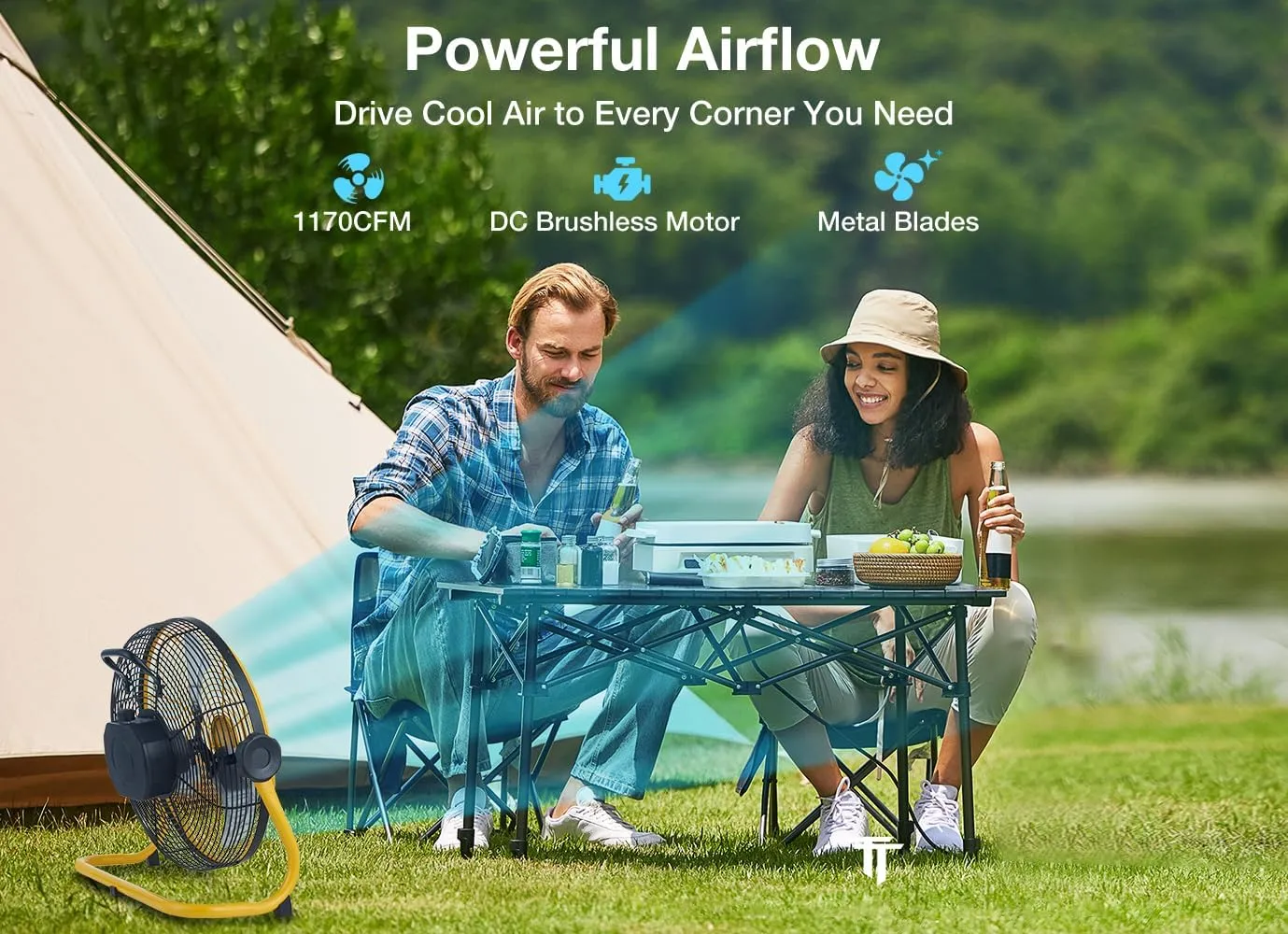 Geek Aire 12" Portable Battery Operated Fan with Metal Blade, 360 Vertical Tilt, 24h Run Time Cordless Fan for Camping Travel Tent Hurricane Home
