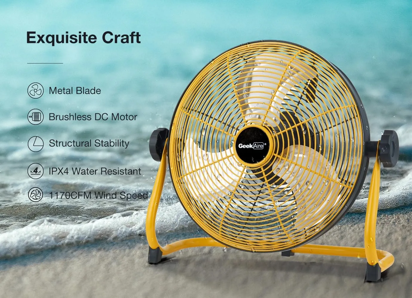 Geek Aire 12" Portable Battery Operated Fan with Metal Blade, 360 Vertical Tilt, 24h Run Time Cordless Fan for Camping Travel Tent Hurricane Home