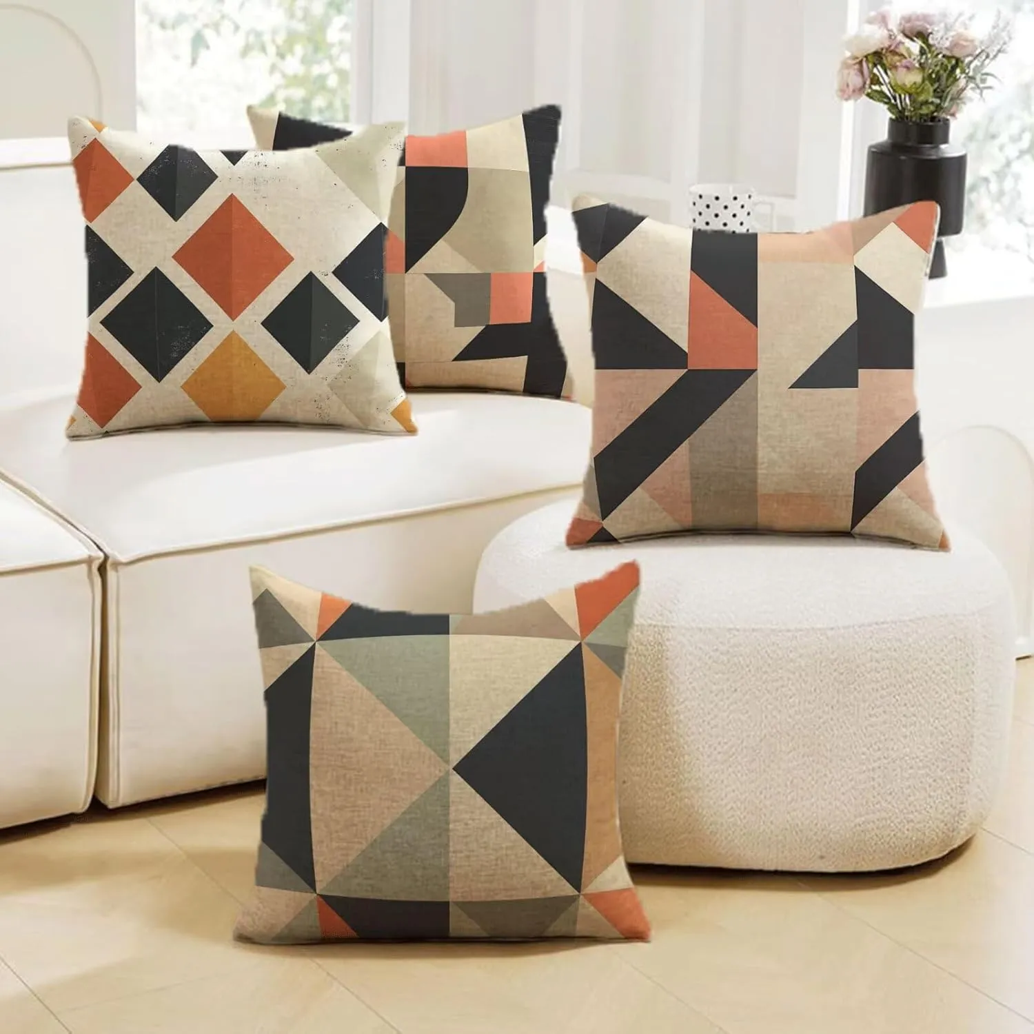 Geometry Throw Pillow Covers 18x18 in Set of 4, Outdoor Pillows Waterproof Colour Pattern Design, Square Velvet Decorative Cushion Covers for Living Office Outdoor Garden Furniture Sofa Decor RR-L
