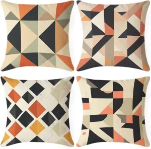 Geometry Throw Pillow Covers 18x18 in Set of 4, Outdoor Pillows Waterproof Colour Pattern Design, Square Velvet Decorative Cushion Covers for Living Office Outdoor Garden Furniture Sofa Decor RR-L