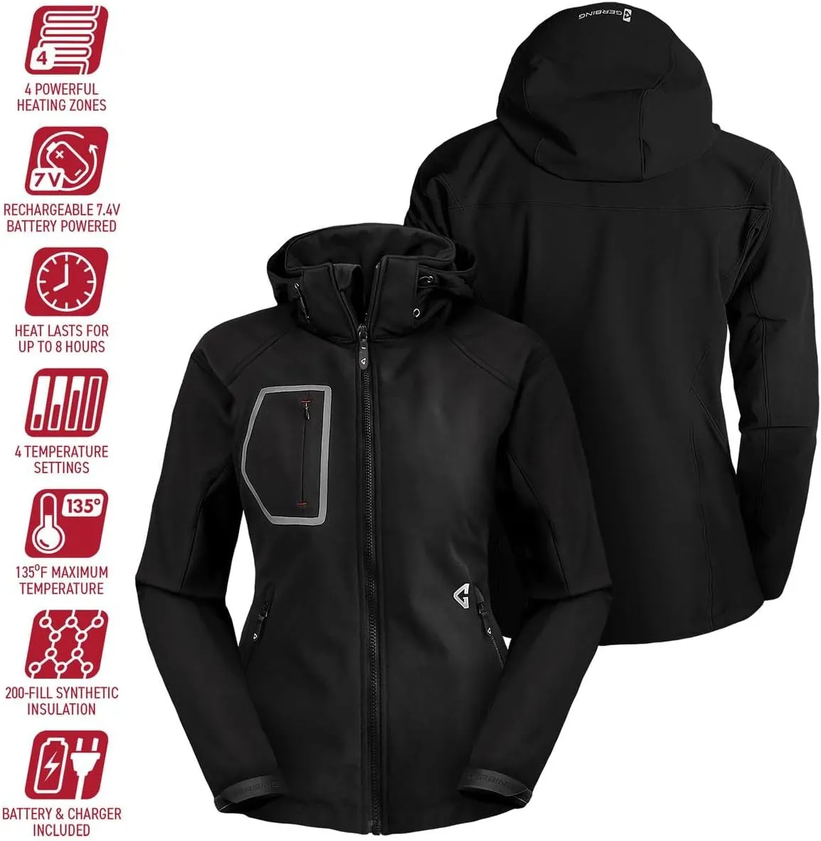 Gerbing Women's Torrid 2.0 Softshell Heated Jacket – 7V Battery Powered Heated Clothing – Winter Sports, Camping, Hunting