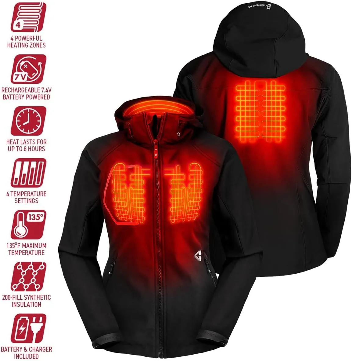 Gerbing Women's Torrid 2.0 Softshell Heated Jacket – 7V Battery Powered Heated Clothing – Winter Sports, Camping, Hunting