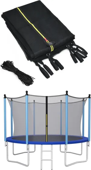 Giantex Trampoline Safety Net w/Adjustable Straps, 8 10 12 14 15 16Ft Weather-Resistant Replacement Enclosure Net with Double-Headed Zipper, Protection Buckle, Poles Not Included