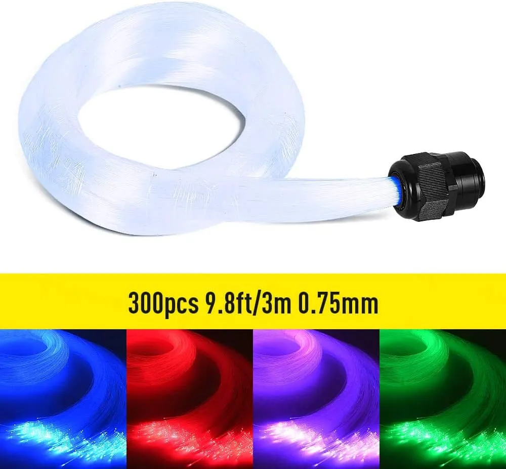 GIDERWEL Fiber Optic Cable 9.8ft 300pcs 0.03in(0.75mm) Plastic End Glow Optical Fiber Cables for Fiber Optic Lights Star Sky Ceiling and Any Kind Light Engine Driver(Not Include Light Engine)