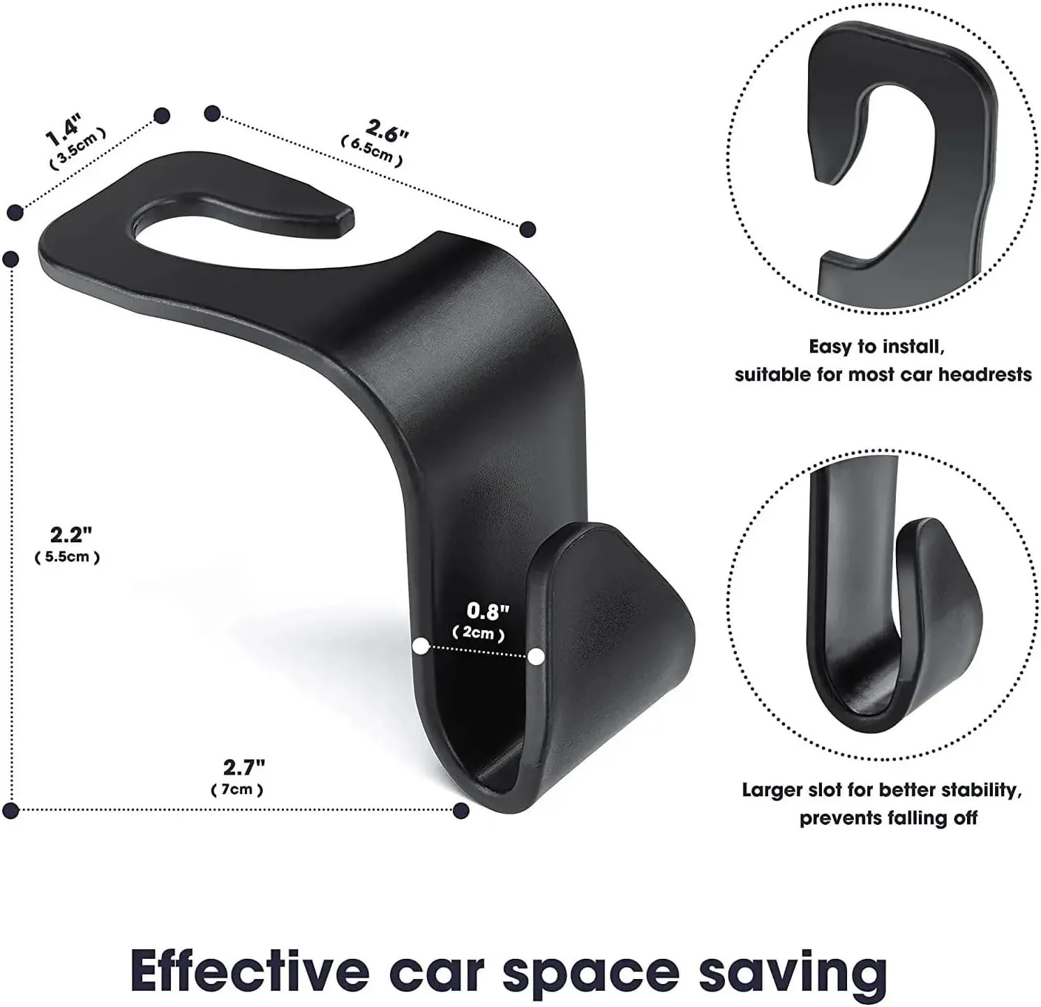 Ginsco Car Seat Headrest Hook - Heavy Duty ABS Hanger Organizer for Purse, Handbag, Coat, Umbrella - Universal Fit for Cars, Vans, Minivans(2PCS Black)
