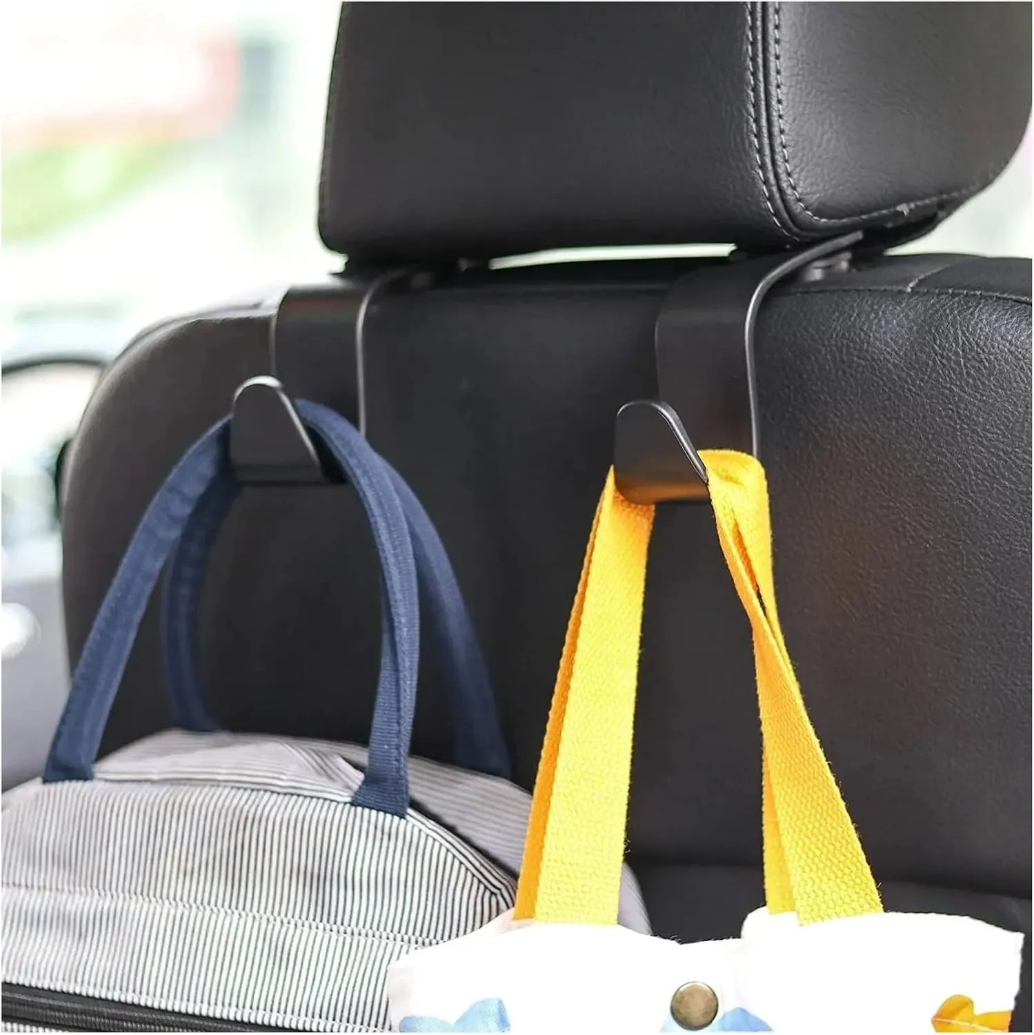 Ginsco Car Seat Headrest Hook - Heavy Duty ABS Hanger Organizer for Purse, Handbag, Coat, Umbrella - Universal Fit for Cars, Vans, Minivans(2PCS Black)