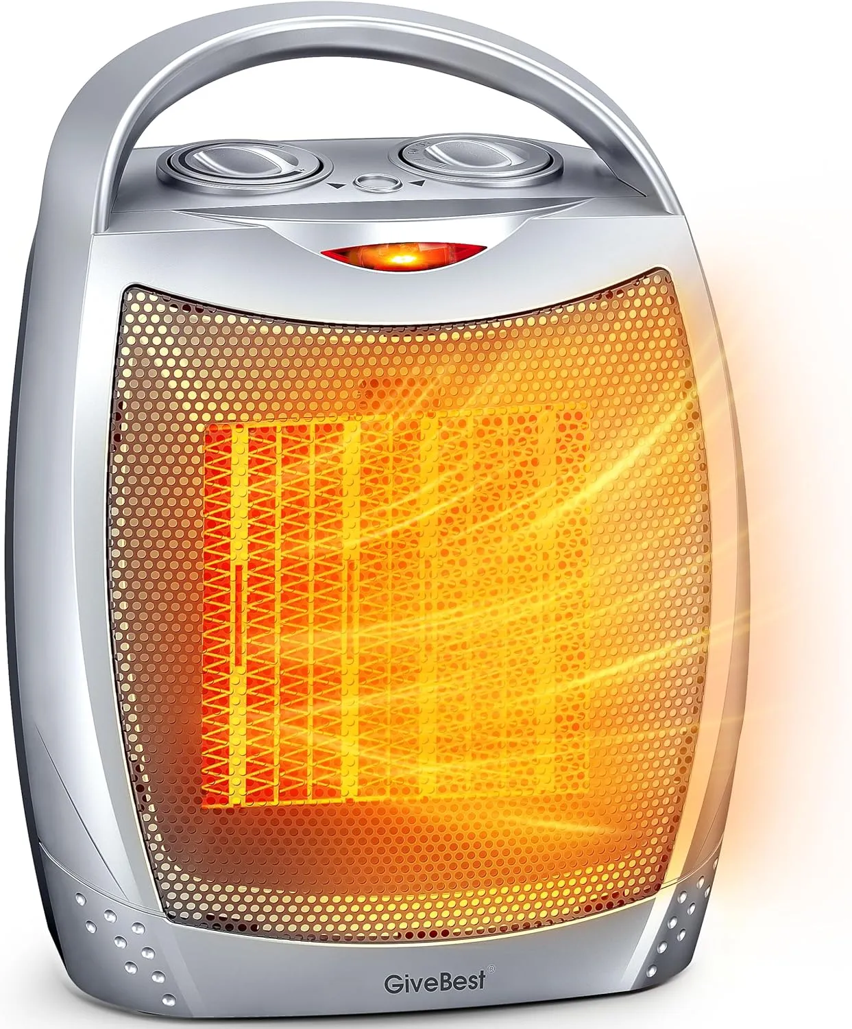 GiveBest Portable Electric Space Heater with Thermostat, 1500W/750W Safe and Quiet Ceramic Heater Fan, Heat Up 200 Square Feet for Office Room Desk Indoor Use, Silver