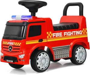 GLACER Ride on Fire Truck, Licensed Mercedes Benz Sliding Walking Car for Toddlers w/Horn, Music, Lights, Under Seat Storage, Foot-to-Floor Ride on Toy for Toddlers Boys & Girls