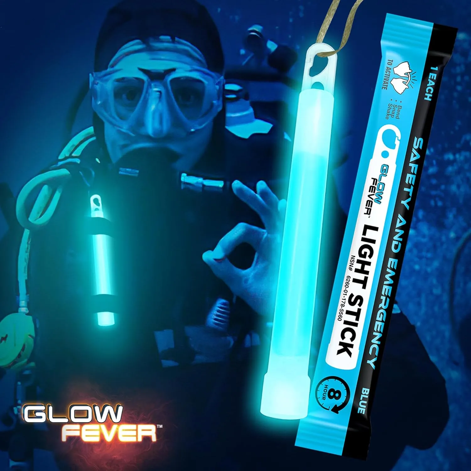 Glow Fever Emergency Safety Military Grade 6'' Lightsticks, Light Up Ultra Bright Glow Sticks with 8 Hours Duration. for Hiking Party Camping Blackouts Hurricane Shelter Survival Kit (Blue, 30PCS)