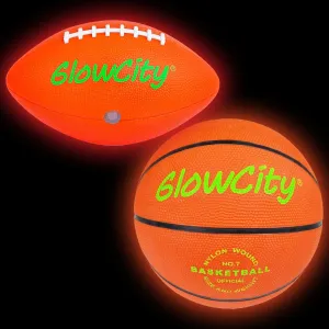 GlowCity Glow in The Dark Sports Bundle for Teens - Light Up LED Basketball and Football Set, Perfect for Night Games, Evening Play, Camping, and Beach Fun! - Unique Sporting Gadgets for Kids 8 Years
