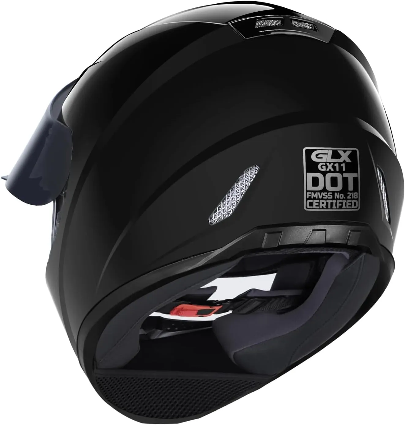 GLX GX11 Compact Motorcycle Helmet - Black, Large - Full Face w/ Tinted Visor, DOT Approved