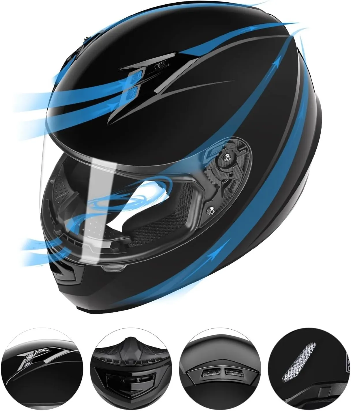 GLX GX11 Compact Motorcycle Helmet - Black, Large - Full Face w/ Tinted Visor, DOT Approved