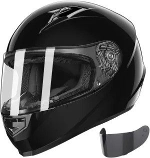 GLX GX11 Compact Motorcycle Helmet - Black, Large - Full Face w/ Tinted Visor, DOT Approved