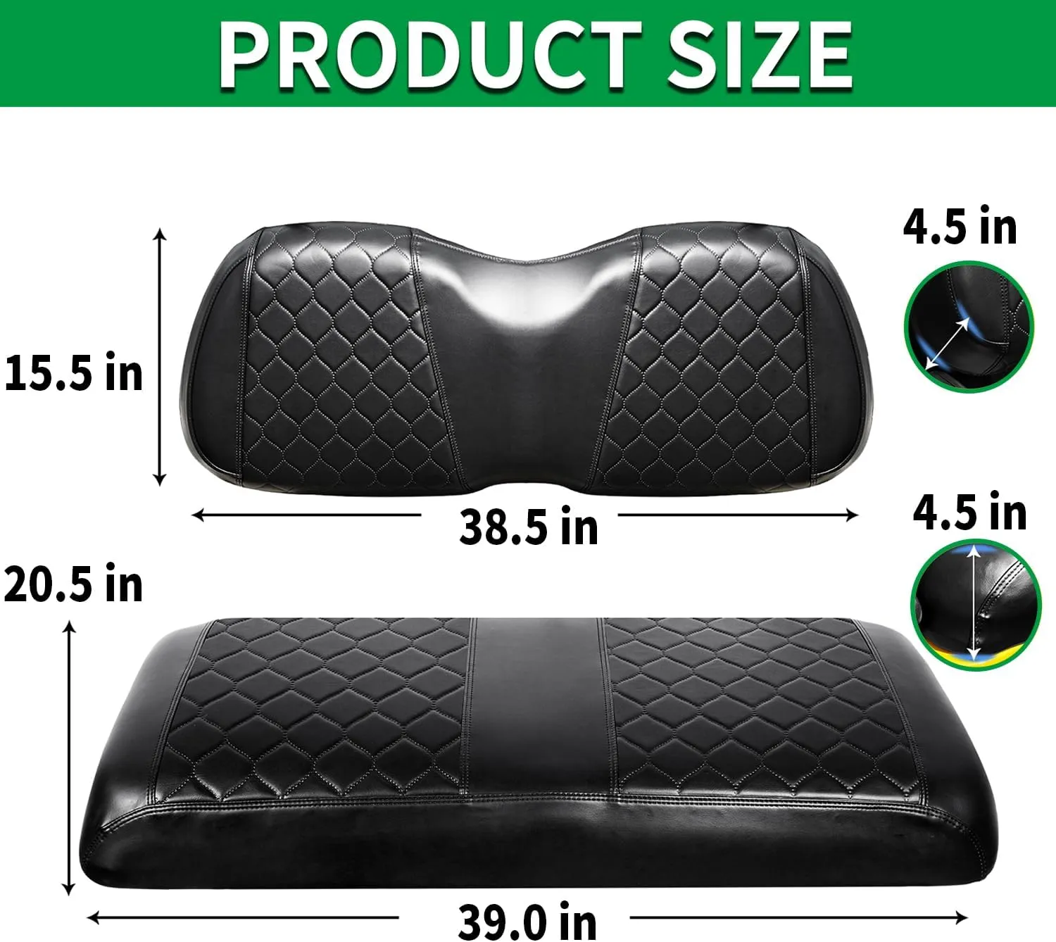Golf Cart Seat Covers Kit for Club Car Precedent, OEM Ordinary Seat Cushion, Golf Cart Portable Vinyl Seat Cover (Black Golf Cart Precedent Seat Cover)