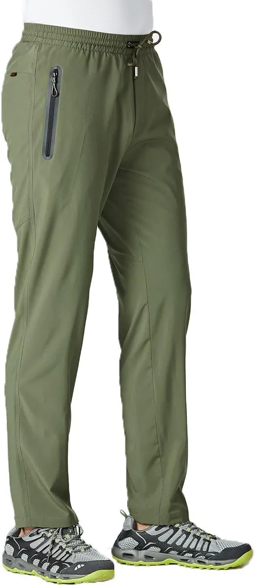 Gopune Men's Lightweight Hiking Running Sweatpants Quick Dry Outdoor Athletic Casual Pants with Zipper Pockets