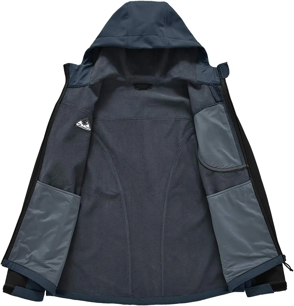 Gopune Men's Lightweight Soft Shell Jacket Fleece Lined Waterproof Hooded Hiking Winter Jacket