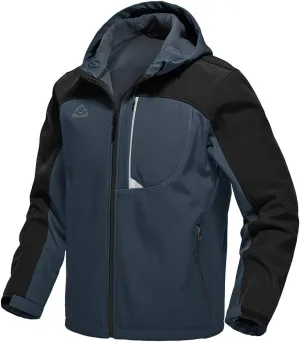 Gopune Men's Lightweight Soft Shell Jacket Fleece Lined Waterproof Hooded Hiking Winter Jacket