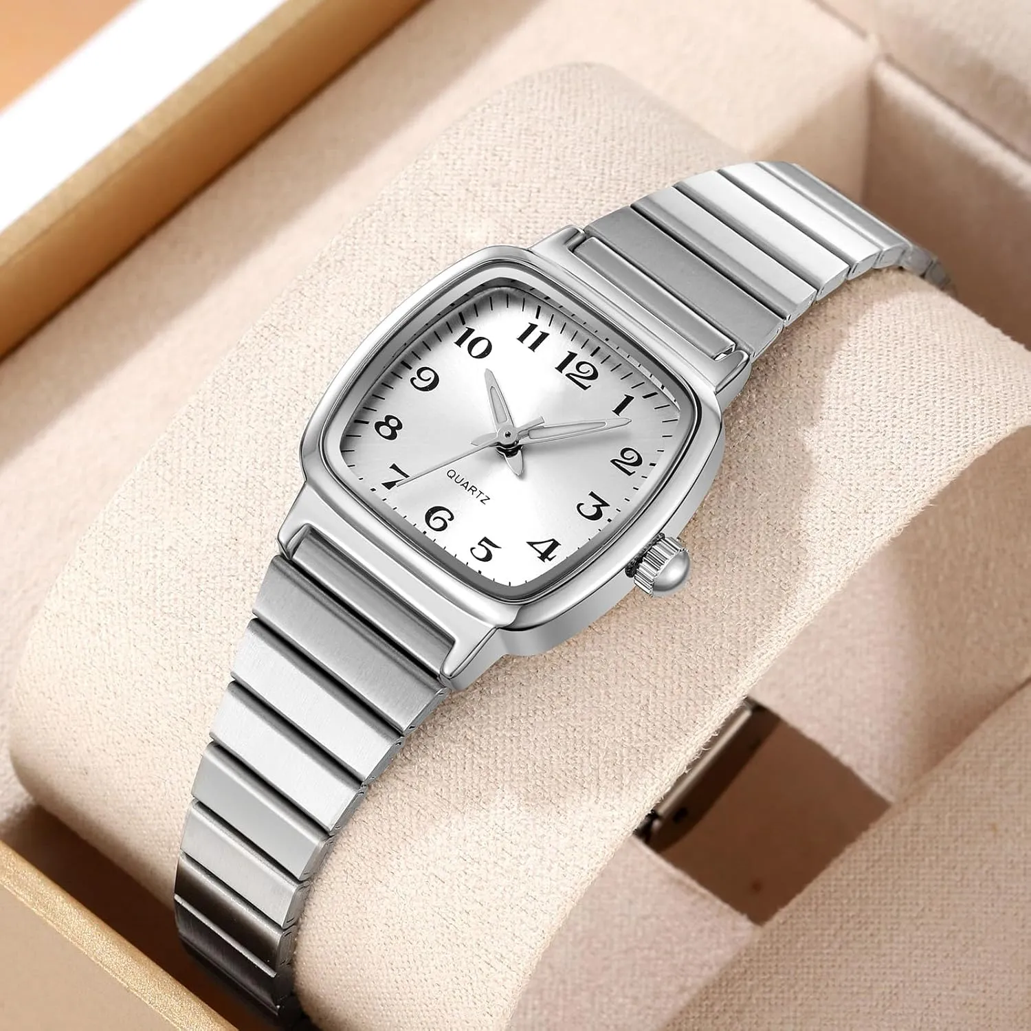 Gosasa Square Watch for Women Ultra-Thin Bracelet Stainless Steel Waterproof Easy Reader Elegant Analog Quartz Ladies Casual Dress Wristwatch