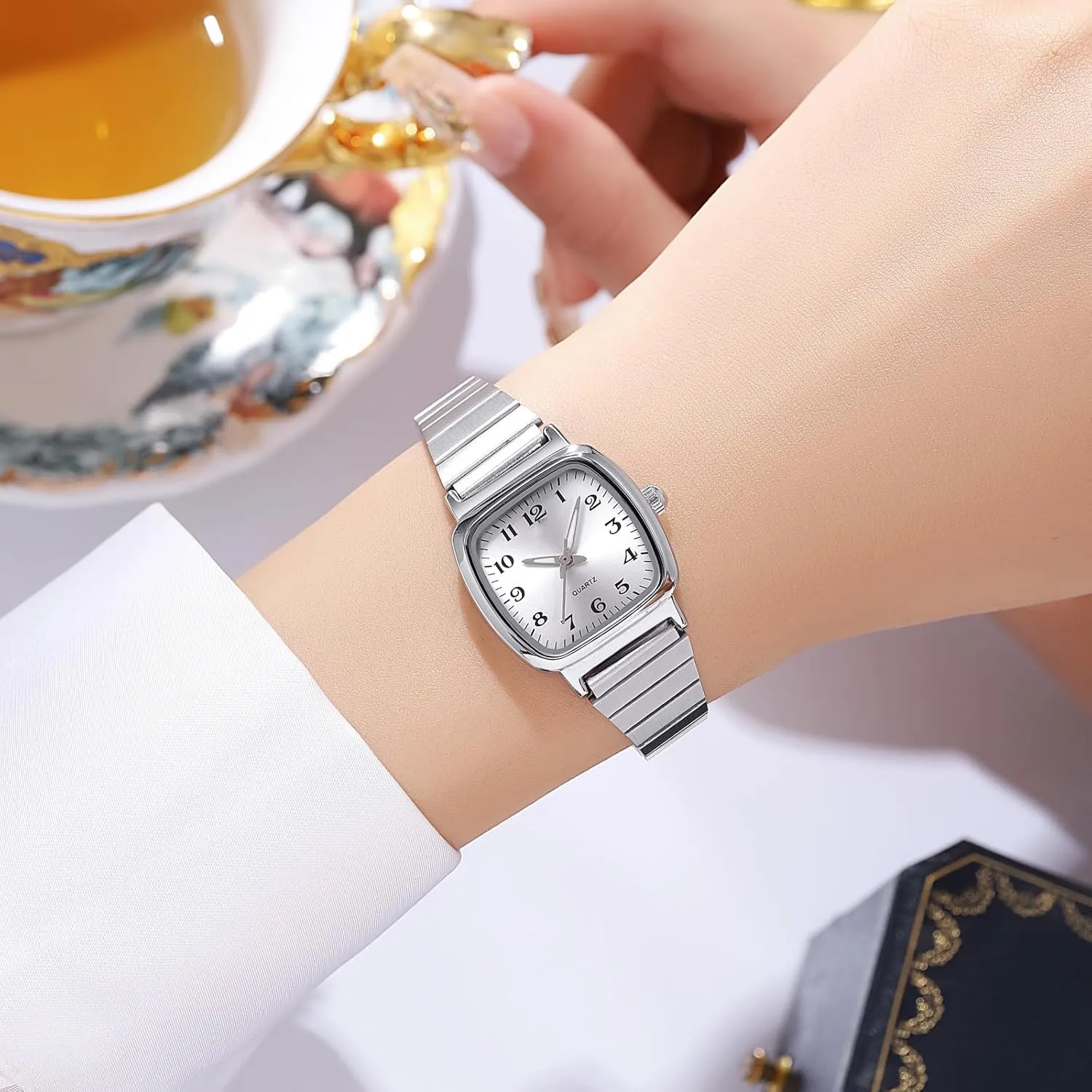 Gosasa Square Watch for Women Ultra-Thin Bracelet Stainless Steel Waterproof Easy Reader Elegant Analog Quartz Ladies Casual Dress Wristwatch