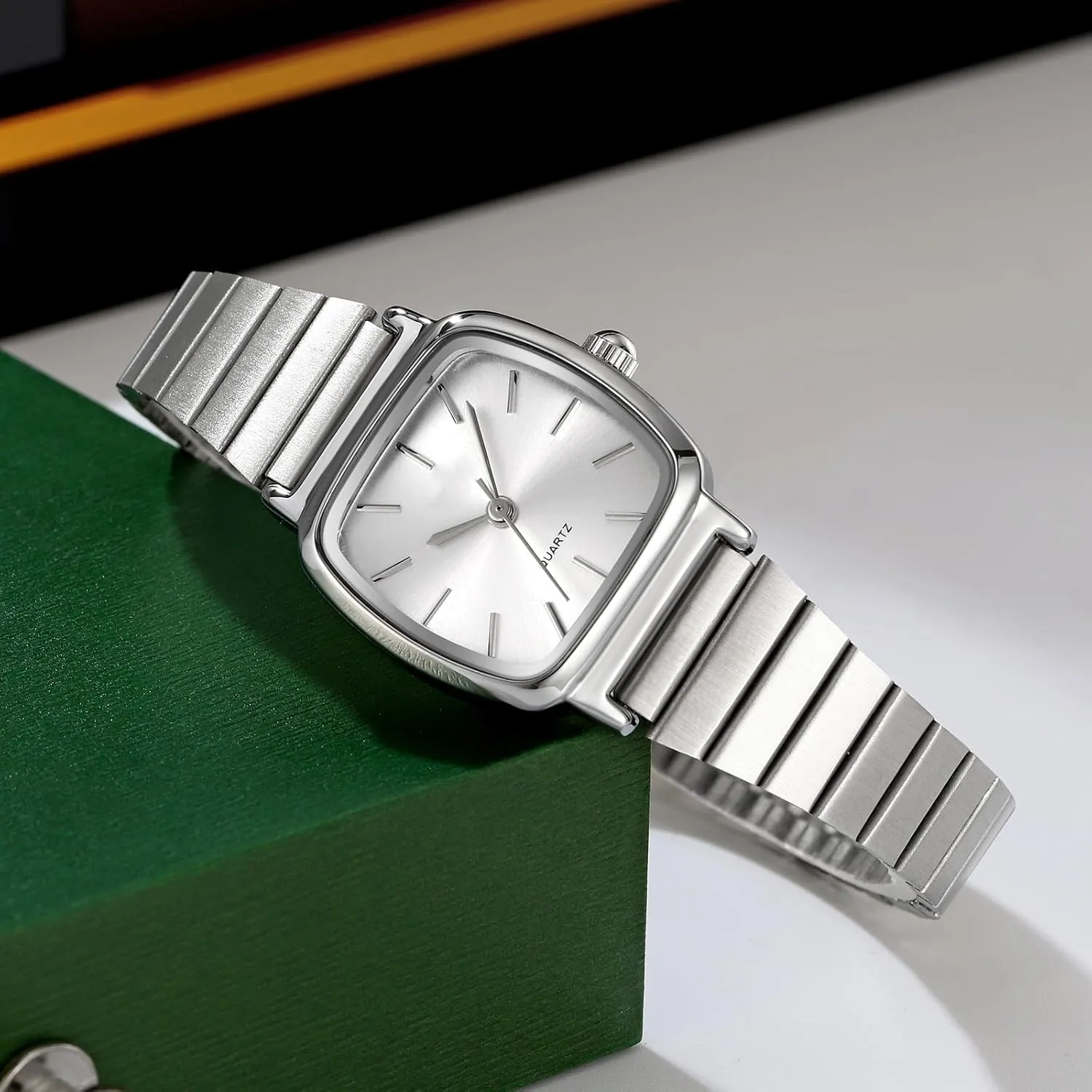 Gosasa Square Watch for Women Ultra-Thin Bracelet Stainless Steel Waterproof Easy Reader Elegant Analog Quartz Ladies Casual Dress Wristwatch