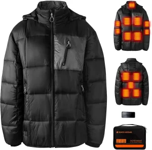 GOZTI Heated jacket, Heated Jackets for Men with Battery Pack 7.4V, 14 Heating Zones, Heated Coat with Detachable Hood