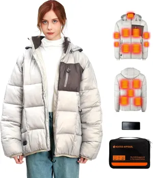 GOZTI Heated Jacket, Heated Jackets for Women with Battery Pack Included 7.4V, 14 Heating Zones, Heated Coat Detachable Hood