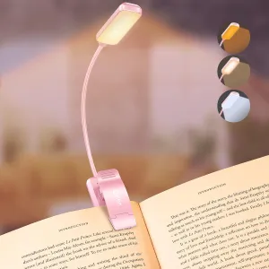 Gritin 9 LED Rechargeable Book Light for Reading in Bed - Eye Caring 3 Color Temperatures,Stepless Dimming Brightness,80 Hrs Runtime Small Lightweight Clip On Book Reading Light for Studying-Pink