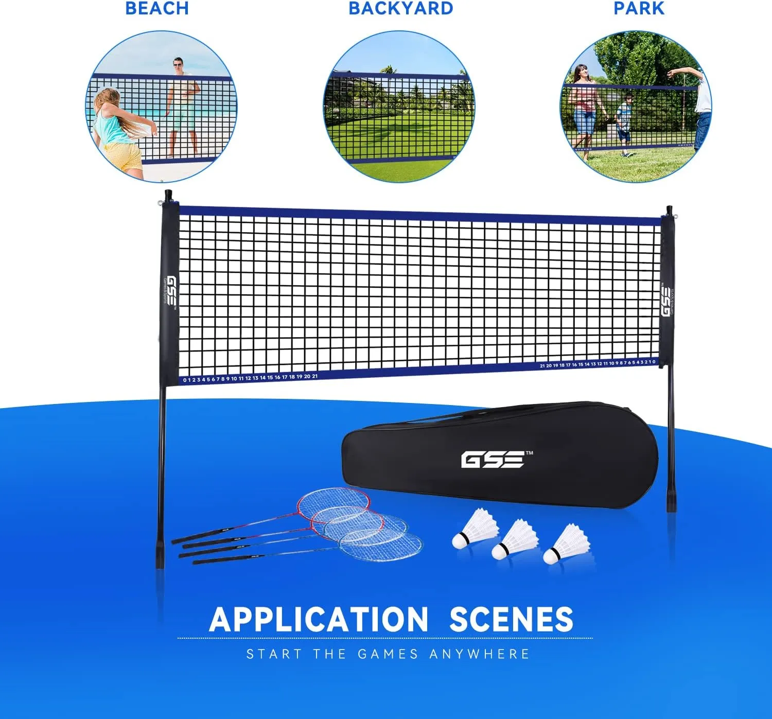 GSE Games & Sports Expert Outdoor Yard Sports Net Game Set for Backyards, Parks, Beach, Lawn. Volleyball Set, Badminton Set OR Volleyball & Badminton Combo Set Available