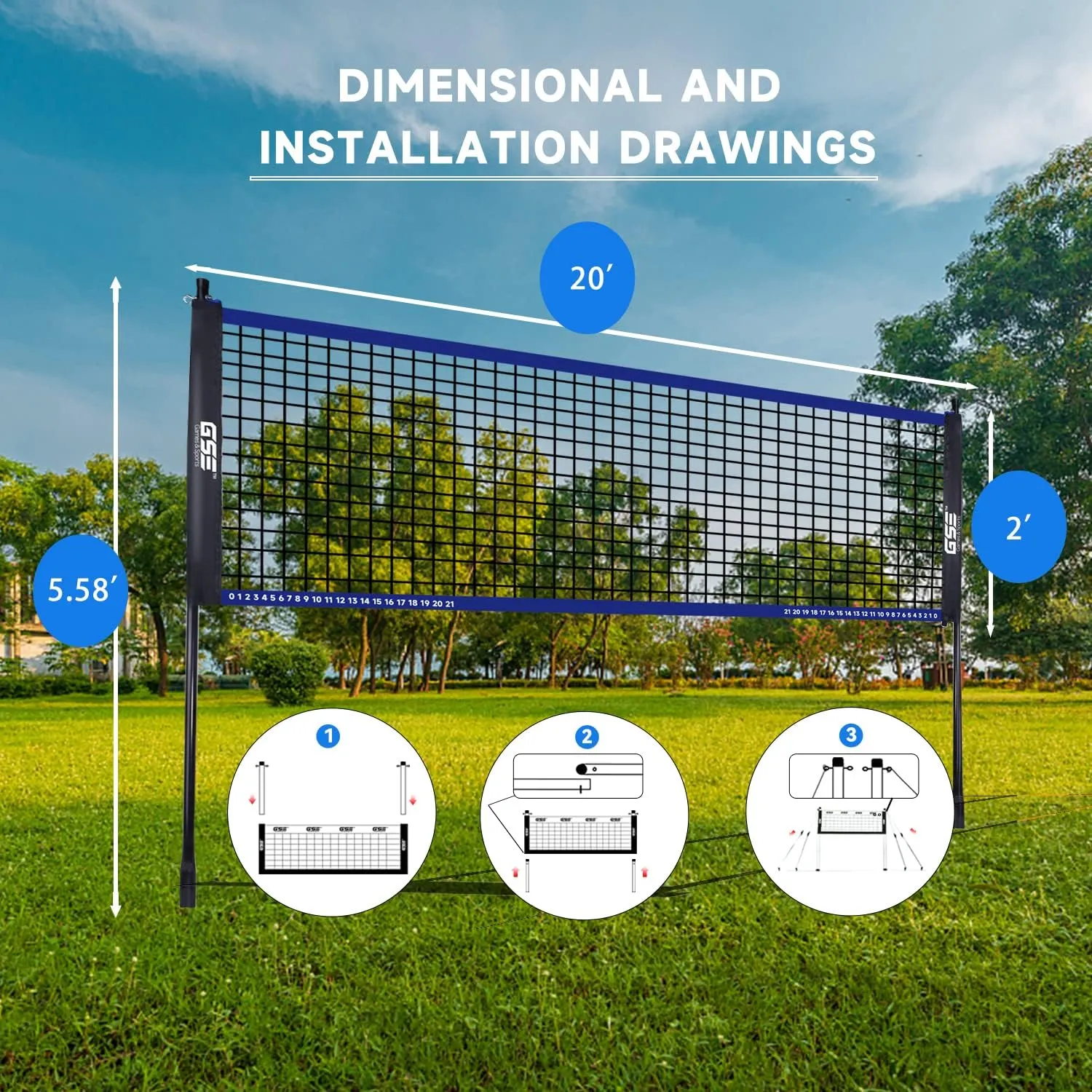 GSE Games & Sports Expert Outdoor Yard Sports Net Game Set for Backyards, Parks, Beach, Lawn. Volleyball Set, Badminton Set OR Volleyball & Badminton Combo Set Available