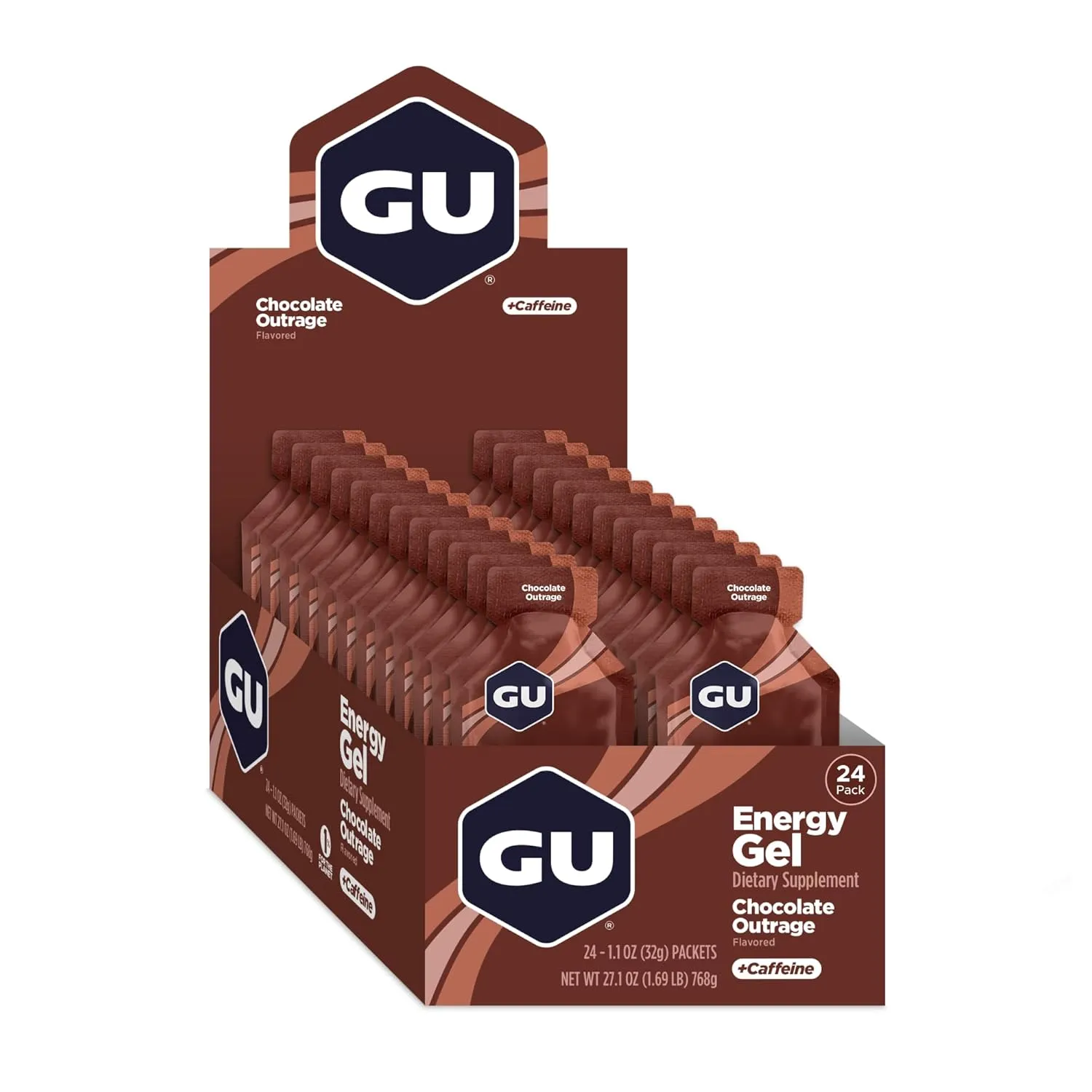 GU Energy Original Sports Nutrition Energy Gel, Vegan, Gluten-Free, Kosher, and Dairy-Free On-the-Go Energy for Any Workout, 24-Count, Chocolate Outrage