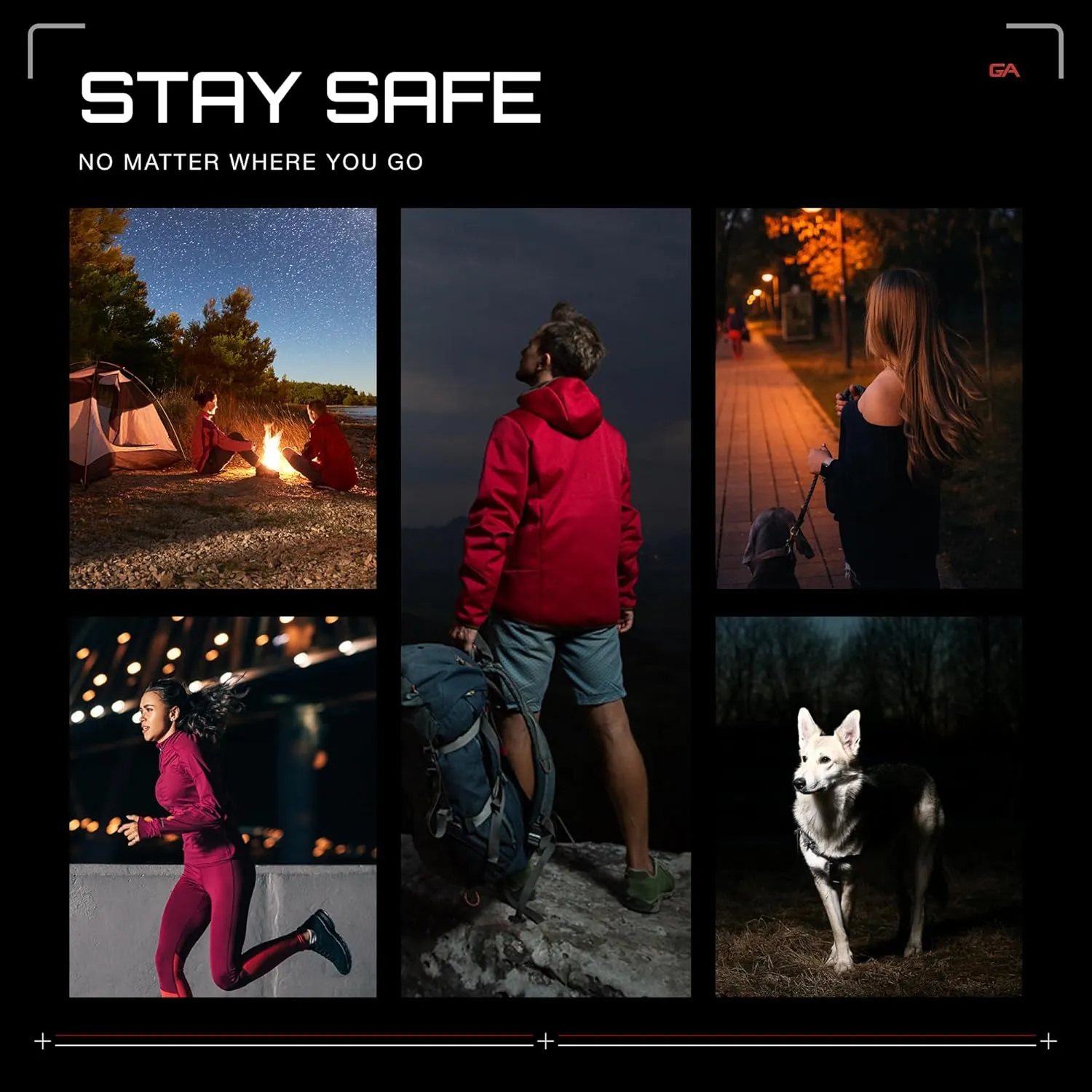 Guardian Angel Elite Series Safety Light - Red Front & Red Rear - Rechargeable, Magnetic, Hands-Free Wearable & Mountable LED Light for Firefighters, First Responders, EMS & Rescue Ops