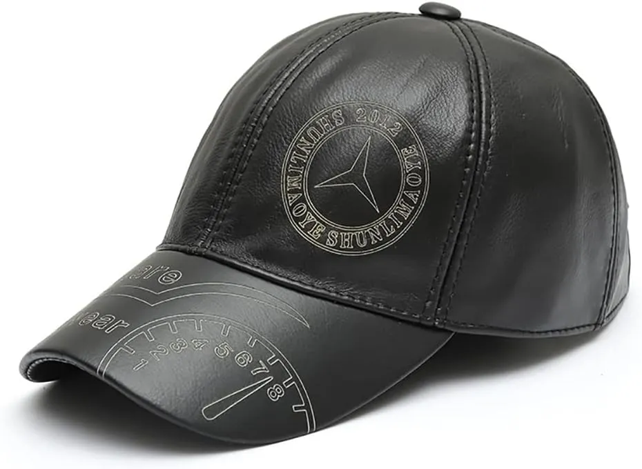 Gudessly Adjustable Men's Genuine Cowhide Leather Baseball Cap for Fall Winter Outdoor Sports Hat