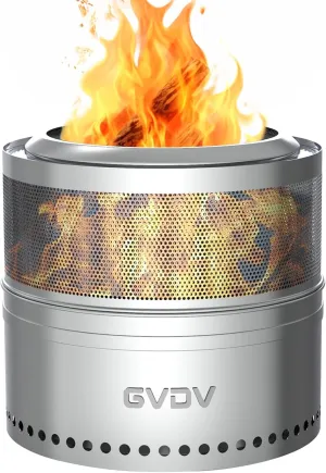GVDV 20 Inch Smokeless Fire Pit with Removable Ash Pan, Wood Burning Stainless Steel Outdoor Fireplace for Camping, Bonfire, Ideal for 4-6 or More People