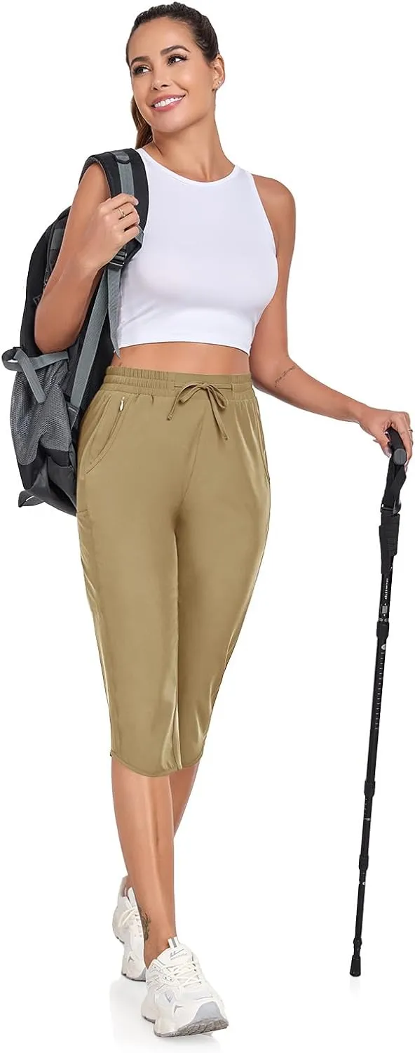 GymBrave Women's Capri Pants with 6 Pockets Quick Dry Lightweight Cargo Hiking Capris Outdoor Casual Travel