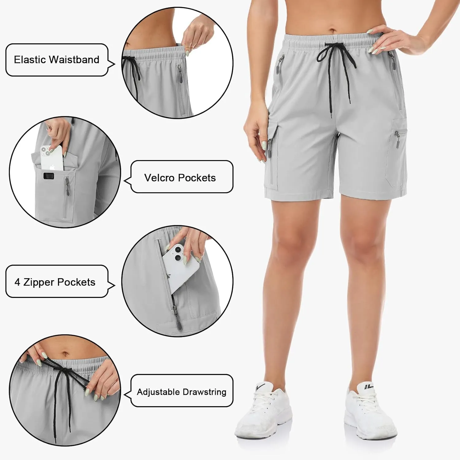 GymBrave Women's Hiking Shorts Quick Dry Lightweight Cargo Shorts for Outdoor Athletic Travel with Pockets