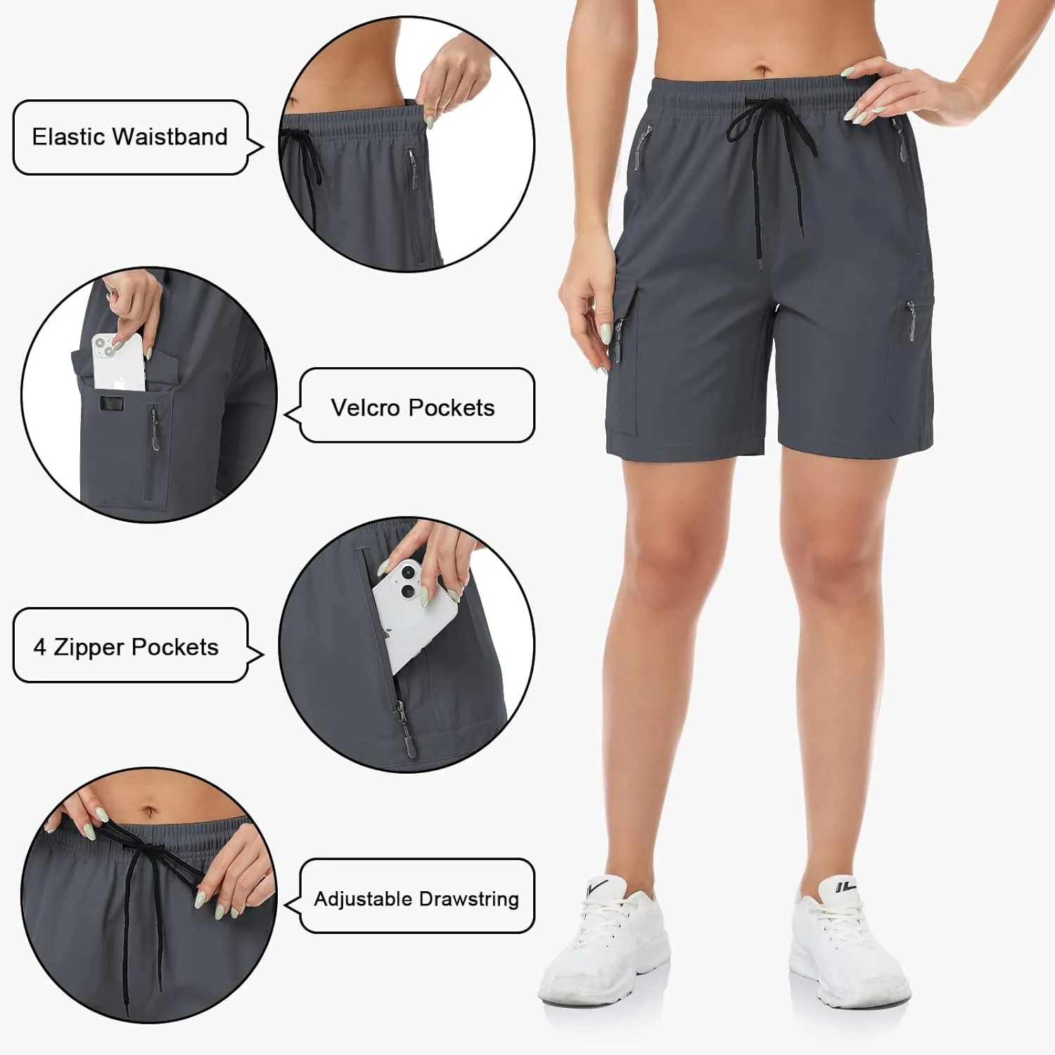 GymBrave Women's Hiking Shorts Quick Dry Lightweight Cargo Shorts for Outdoor Athletic Travel with Pockets