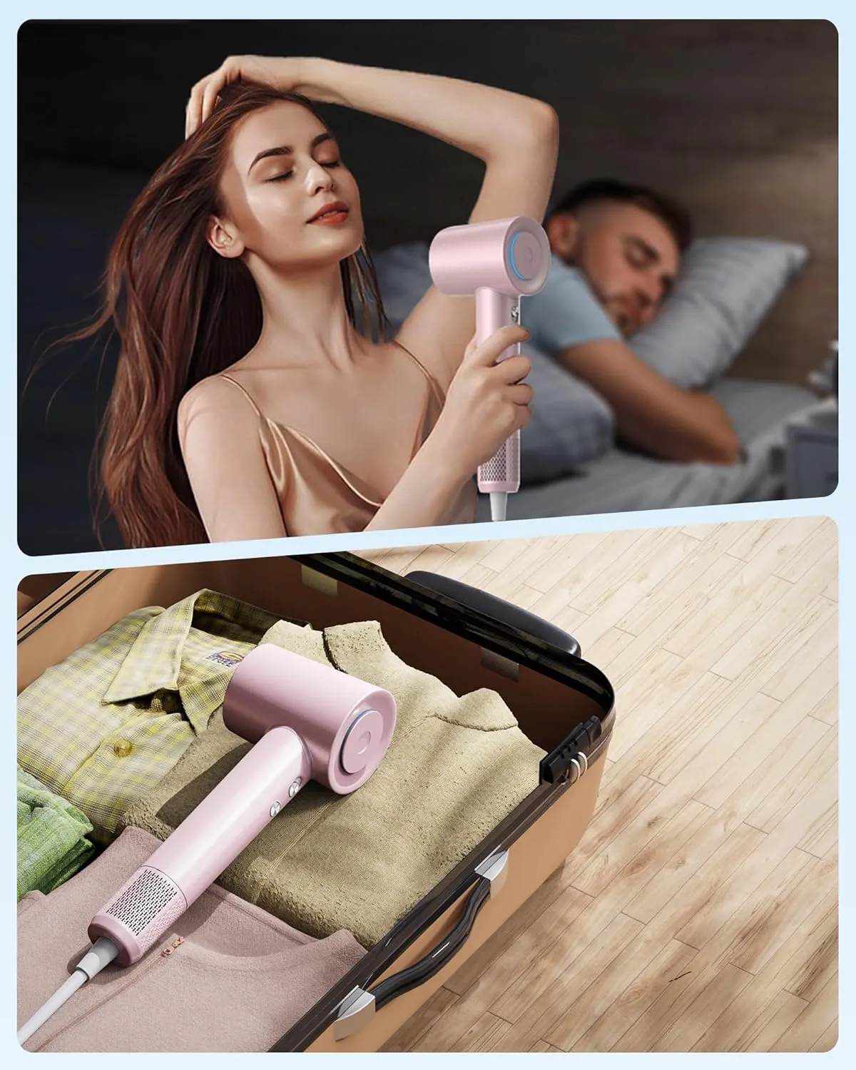 Hair Dryer, zhiyangfei Negative Ion Blow Dryer, 110, 000 RPM Brushless Motor, 3 Heat Settings, 360° Rotating Magnetic Nozzle, High-Speed Low Noise Hair Dryer for Home and Trave (Pink)