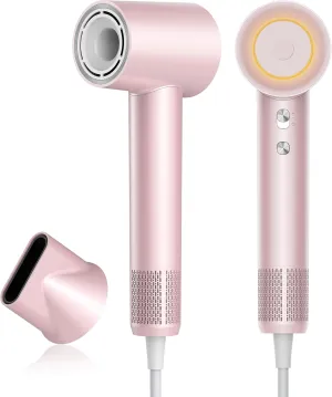 Hair Dryer, zhiyangfei Negative Ion Blow Dryer, 110, 000 RPM Brushless Motor, 3 Heat Settings, 360° Rotating Magnetic Nozzle, High-Speed Low Noise Hair Dryer for Home and Trave (Pink)