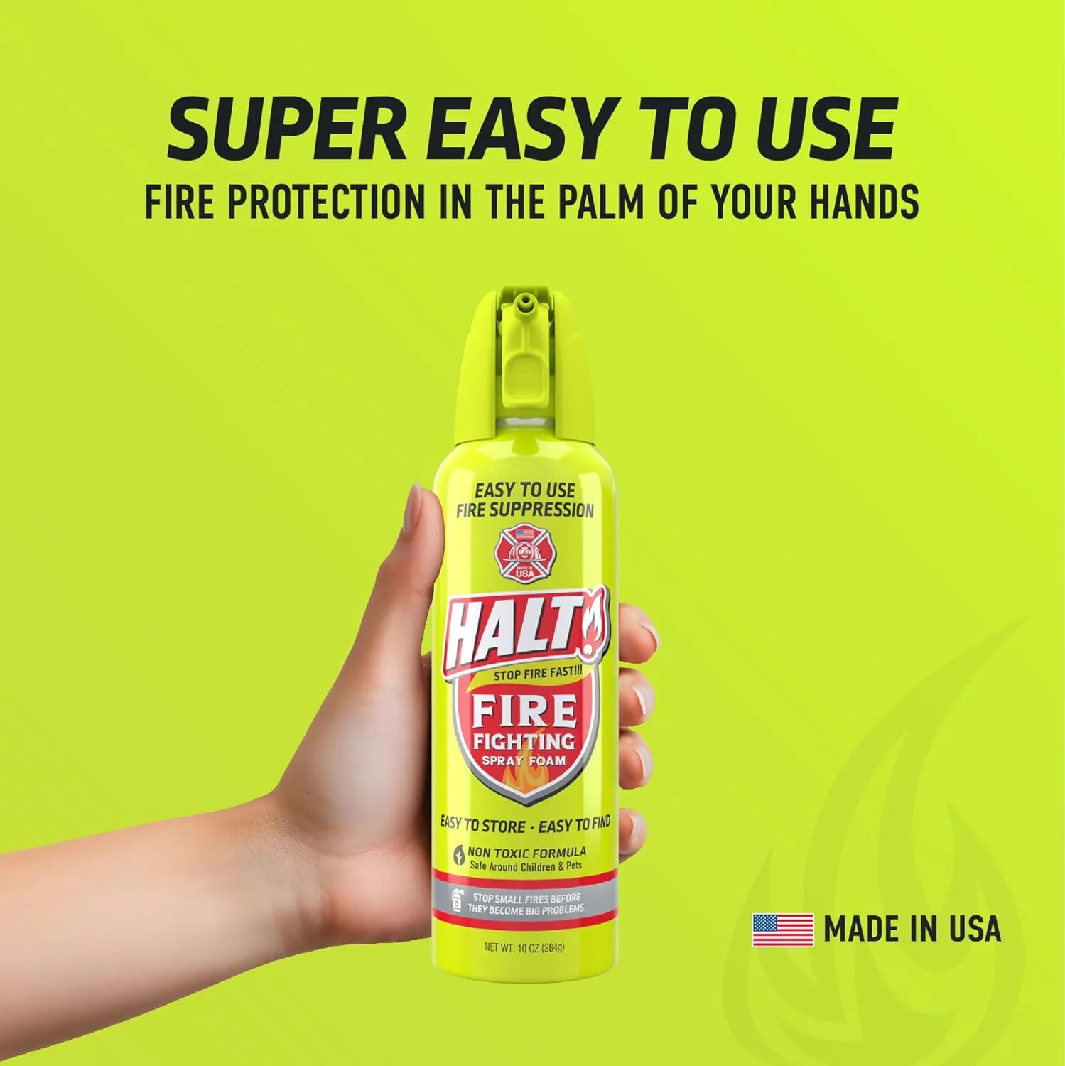 HALT! Fire Fighting Foam Spray – Non-Toxic, PFAS Free, Easy to Use, Store & Find in Emergency – Compact & Portable – Ideal for Home, Kitchen, Apartment, Car, BBQ, Tailgate – Made in USA (Single Pack)