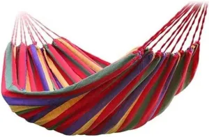 Hammock Hammock Portable Hammock Outdoor Garden Hammock Family Travel Camping Hiking Swing Canvas Striped Hammock Outdoor Hammock (Color : Blue) (Red)