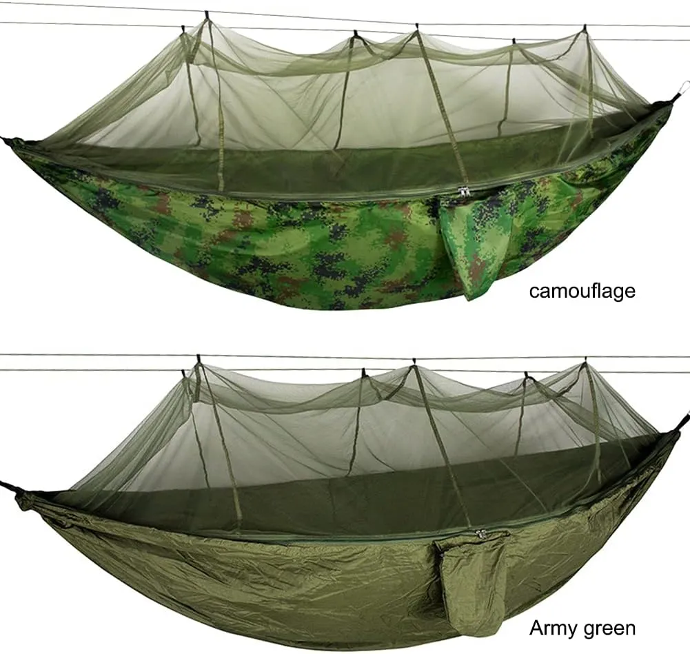 Hammock Portable Outdoor Camping Tent Hammock with Mosquito Net 210T Nylon 2 Person Canopy Parachute Hanging Sleeping Swing Bed Hammocks (Color : Camouflage)